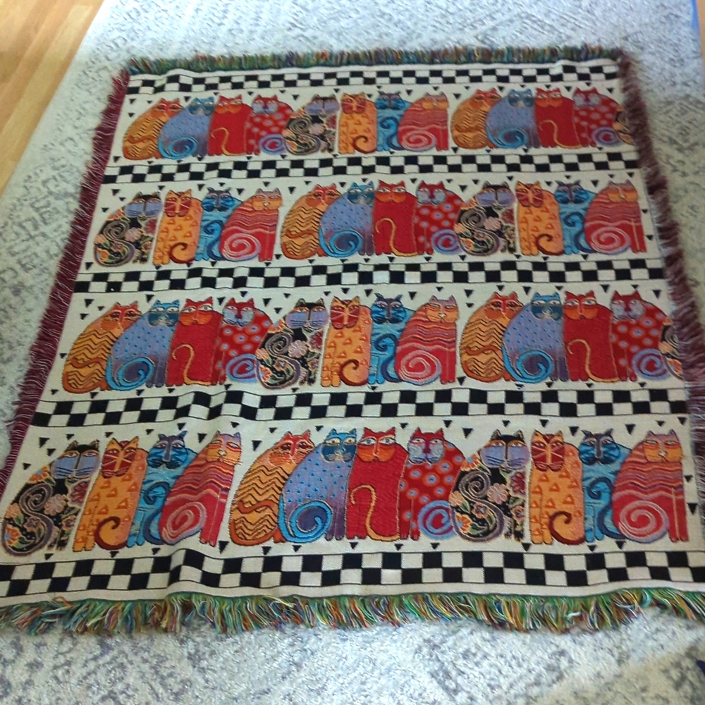 Laurel Burch Feline Family Colorful Cat Throw Blanket
